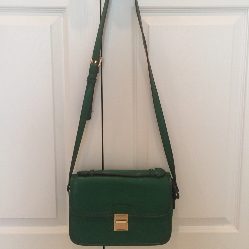 Green Leather Crossbody Bag with Gold Hardware
